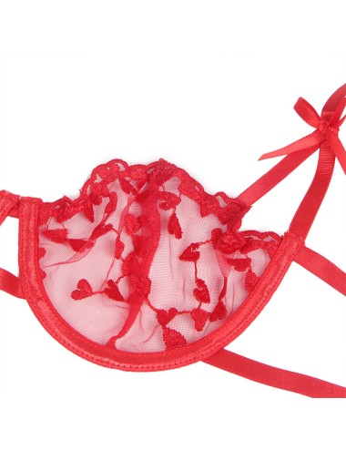 SUBBLIME - 954338 BH + STRING + STRUMPFGÜRTEL MIT HERZDRUCK ROT L/XL