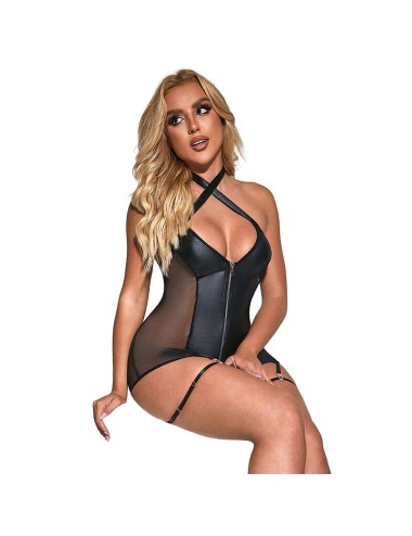 SUBBLIME - 954444 SEXY MESH KLEID LEDER SCHWARZ S/M