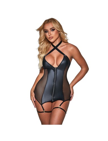 SUBBLIME - 954451 SEXY MESH KLEID LEDER SCHWARZ L/XL