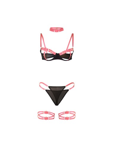 SUBBLIME - 955298 BH-SET MIT HALSKETTE UND BEINDETAILS FLUORESZIERENDES ROSA S/M
