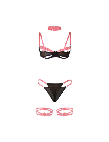 SUBBLIME - 955298 BH-SET MIT HALSKETTE UND BEINDETAILS FLUORESZIERENDES ROSA S/M