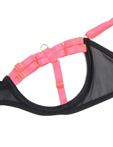 SUBBLIME - 955298 BH-SET MIT HALSKETTE UND BEINDETAILS FLUORESZIERENDES ROSA S/M