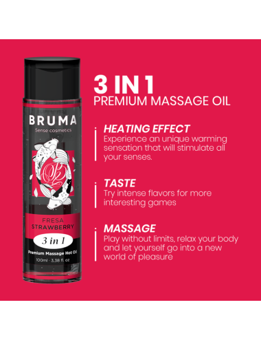 BRUMA - PREMIUM-MASSAGEÖL MIT WÄRMEEFFEKT, ERDBEERE-GESCHMACK 3 IN 1 - 100 ML