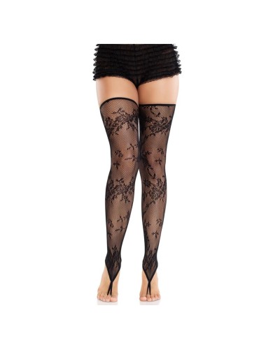 LEG AVENUE - FLORALE SPITZENSTRÜMPFE OHNE FUSS SCHWARZ
