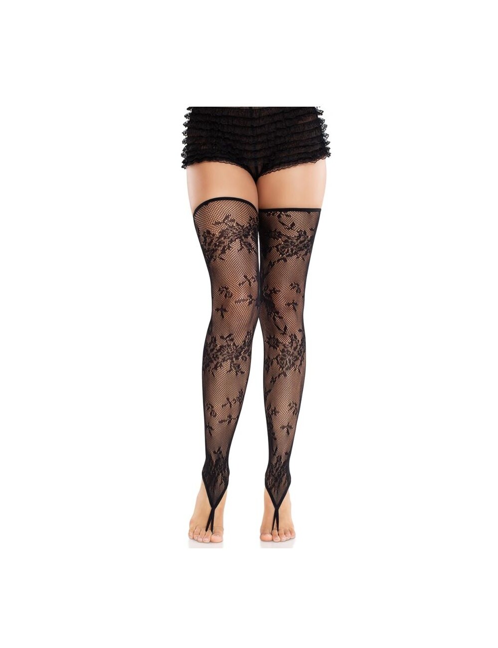 LEG AVENUE - FLORALE SPITZENSTRÜMPFE OHNE FUSS SCHWARZ LEG AVENUE - FLORALE SPITZENSTRÜMPFE OHNE FUSS SCHWARZ