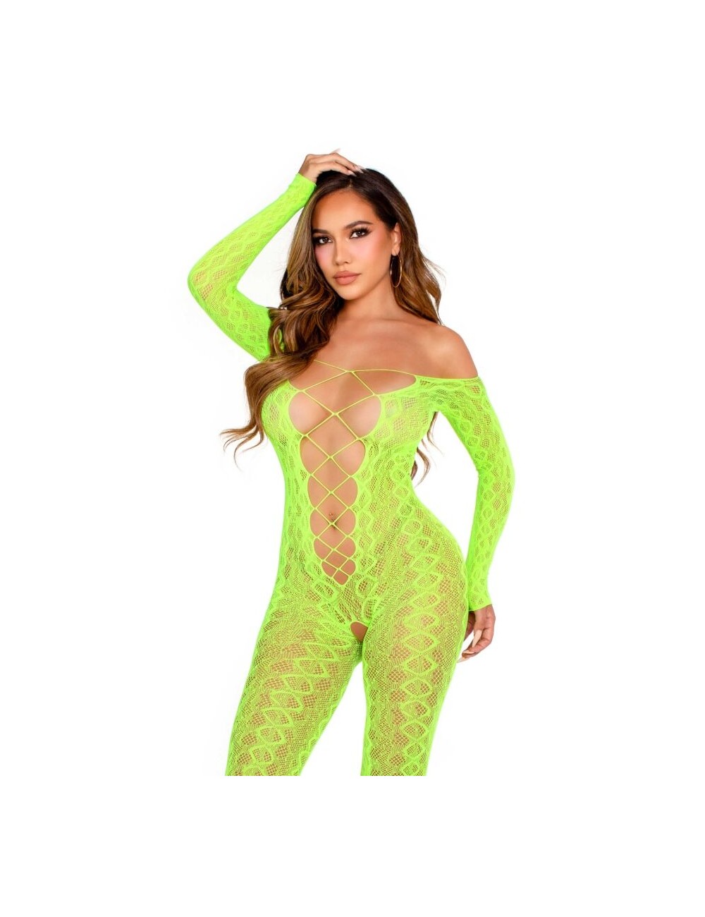LEG AVENUE - BODYSTOCKING MIT OHNE SCHRITT EXOTIC SNAKE LACE NEONGRÜN