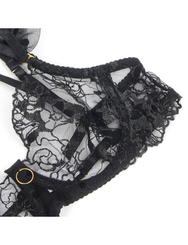 SUBBLIME - 957490 SPITZEN-BH UND STRUMPFBAND-SET SCHWARZ L/XL