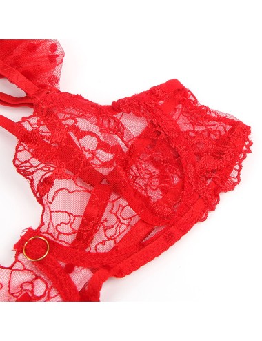 SUBBLIME - 957506 SPITZEN-BH UND STRUMPFBAND-SET ROT S/M
