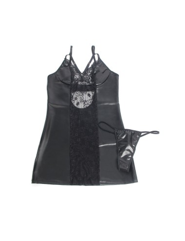 SUBBLIME - 957537 LEDERKLEID MIT BLUMENSPITZE SCHWARZ L/XL