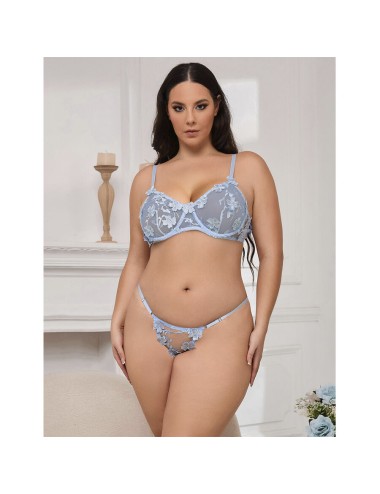 SUBBLIME - 957636 BH- UND SLIP-SET MIT BLUMENSTICKEREI HIMMELBLAU L/XL