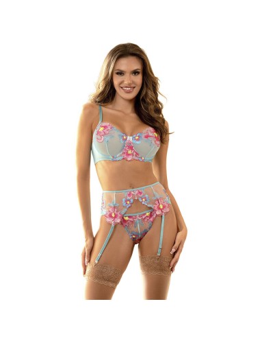 SUBBLIME - 957643 BH- UND STRUMPFGÜRTEL-SET MIT BLUMENSTICKEREI ROSA S/M