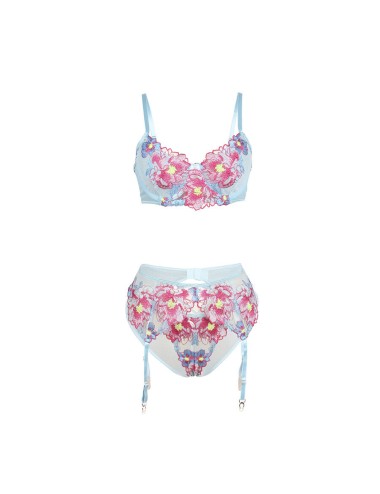 SUBBLIME - 957650 BH- UND STRUMPFGÜRTEL-SET MIT BLUMENSTICKEREI ROSA L/XL