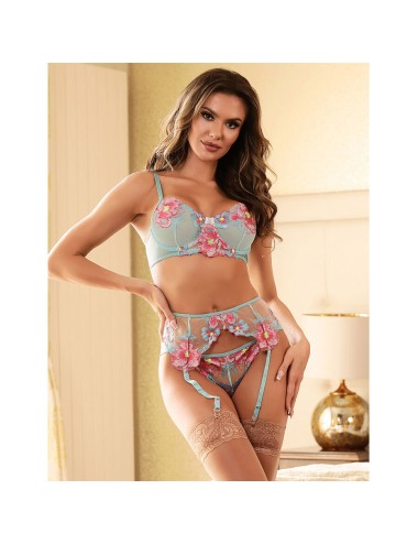 SUBBLIME - 957650 BH- UND STRUMPFGÜRTEL-SET MIT BLUMENSTICKEREI ROSA L/XL