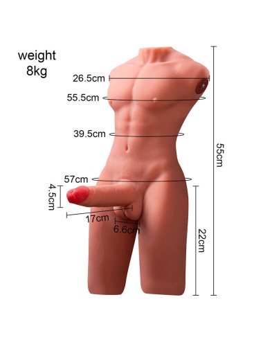 XISE - JASON HALBKÖRPER REALISTISCHER MÄNNLICHER TORSO MIT STOSS UND VIBRATION 55 CM