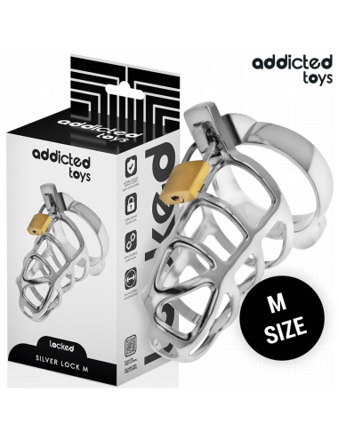 ADDICTED TOYS LOCKED - SILBERNES SCHLOSS PENISKÄFIG METALL GRÖSSE M