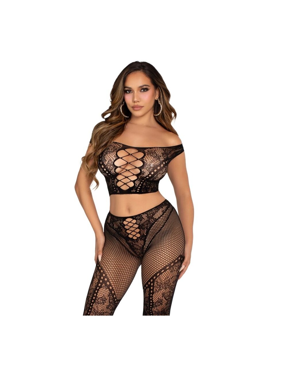 LEG AVENUE - CROP TOP UND NETZLEGGING MIT FREIEN SCHULTERN SCHWARZ LEG AVENUE - CROP TOP UND NETZLEGGING MIT FREIEN SCHULTERN SCHWARZ