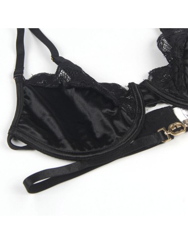 SUBBLIME - 3-TEILIGES SET BH + STRING + STRUMPFBAND AUS SPITZE SCHWARZ L/XL