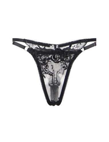 SUBBLIME - 945244 BH + HÖSCHEN MIT STRUMPFGÜRTEL BLUMENDESIGN SCHWARZ L/XL