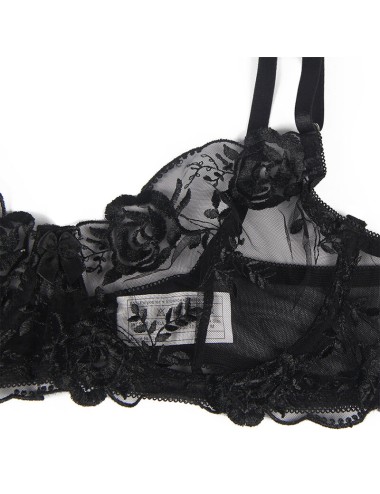 SUBBLIME - 945244 BH + HÖSCHEN MIT STRUMPFGÜRTEL BLUMENDESIGN SCHWARZ L/XL