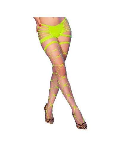 CHILIROSE - CR 4867 NEONGRÜNE NETZSTRUMPFHOSEN MIT LÖCHERN