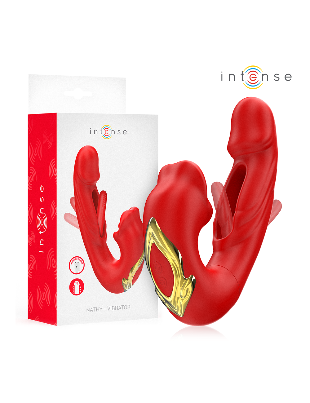 INTENSE - NATHY DOPPELVIBRATOR MIT MULTIFUNKTIONS-STIMULIERENDER MUND ROT INTENSE - NATHY DOPPELVIBRATOR MIT MULTIFUNKTIONS-STIMULIERENDER MUND ROT