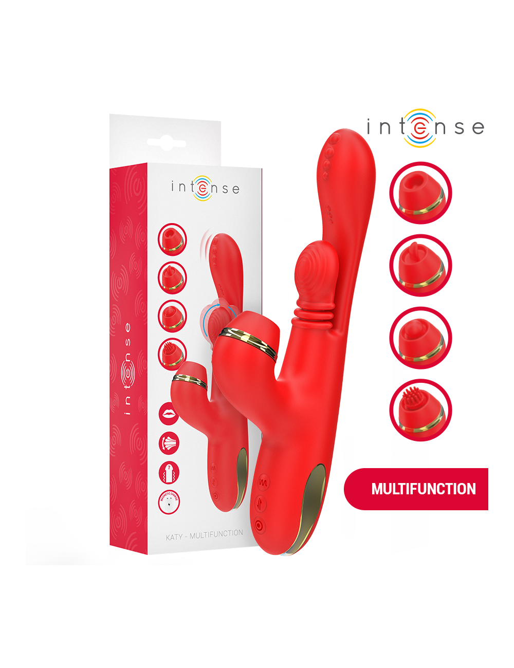 INTENSE - KATY MULTIFUNKTIONS-KLITORIS-STIMULATOR 4 AUSTAUSCHBARE KÖPFE ROT