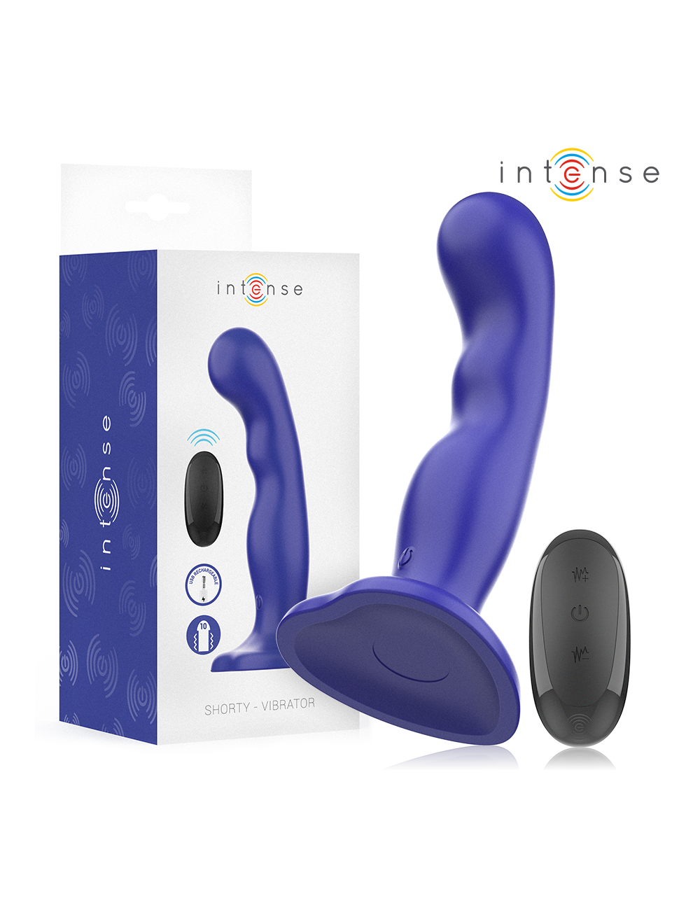 INTENSE - SHORTY VIBRATOR MIT SAUGNÄPFEN BLAU FERNBEDIENUNG