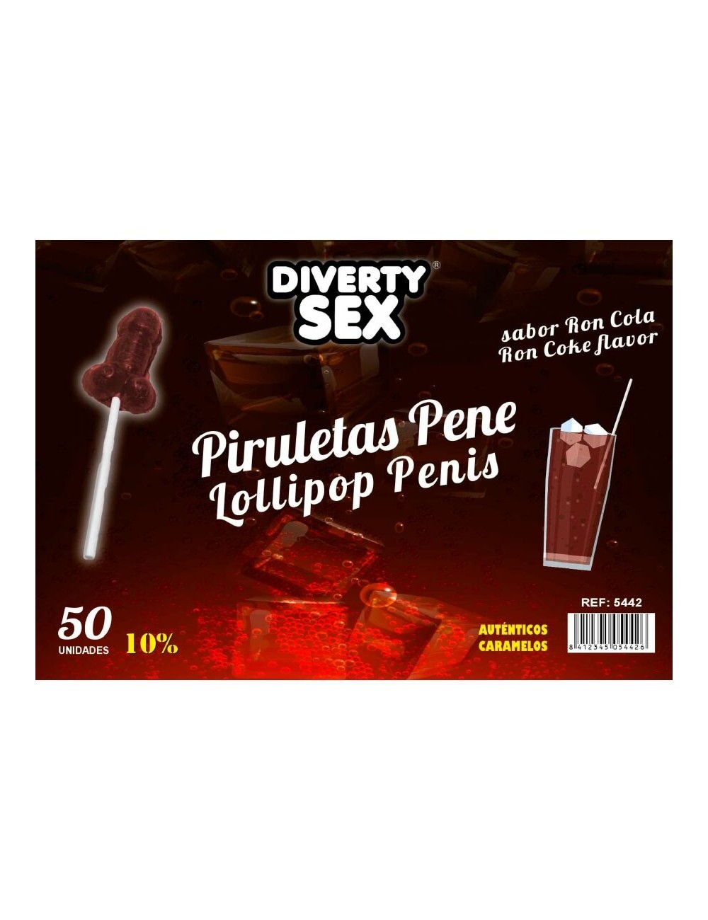 DIABLO GOLOSO – 50 PENIS-LOLLIPOPS RON-COLA-GESCHMACK 10 % ALKOHOL