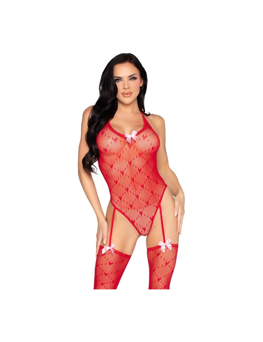 LEG AVENUE - 89360 BODYSUIT MIT OFFENEM RÜCKEN UND STRUMPFGÜRTEL ROT - EINE GRÖSSE