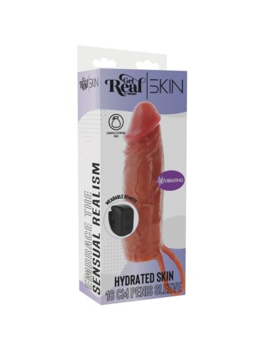 GET REAL – FEUCHTIGKEITSSPENDENDE SILIKON-VIBRATIONS-PENISHÜLLE IN KARAMELL, 16 CM