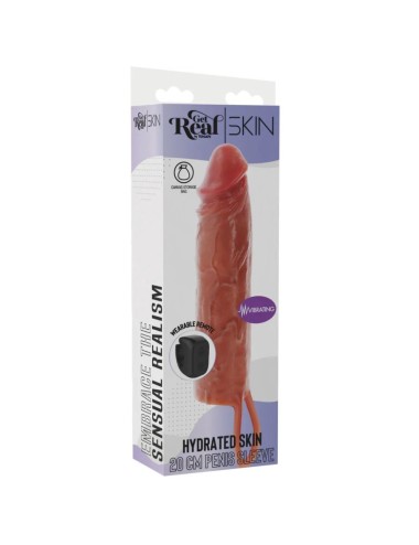 GET REAL – FEUCHTIGKEITSSPENDENDE SILIKON-VIBRATIONS-PENISHÜLLE IN KARAMELL, 20 CM