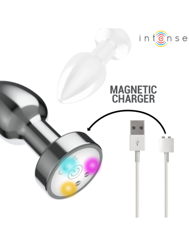 INTENSE - VIBRIERENDER ANALPLUG AUS METALL MIT LED-LEUCHTEN UND FERNBEDIENUNG - GRÖSSE M