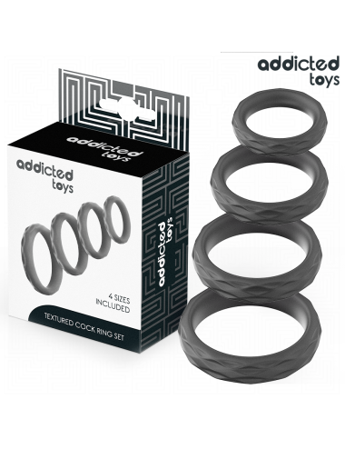 ADDICTED TOYS - SET MIT STRUKTURIERTEM COCKRING IN 4 GRÖSSEN