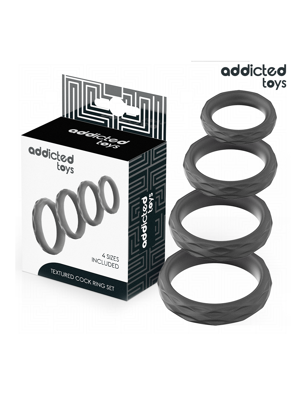 ADDICTED TOYS - SET MIT STRUKTURIERTEM COCKRING IN 4 GRÖSSEN