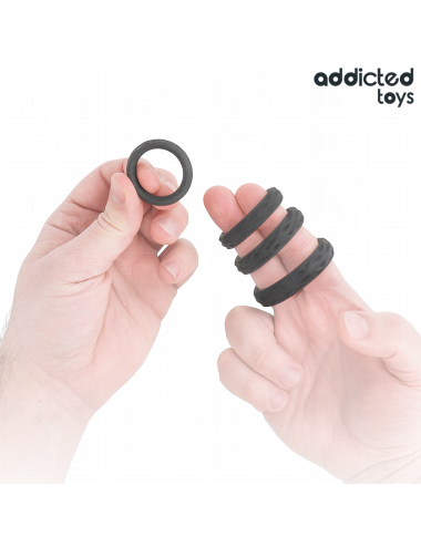 ADDICTED TOYS - SET MIT STRUKTURIERTEM COCKRING IN 4 GRÖSSEN