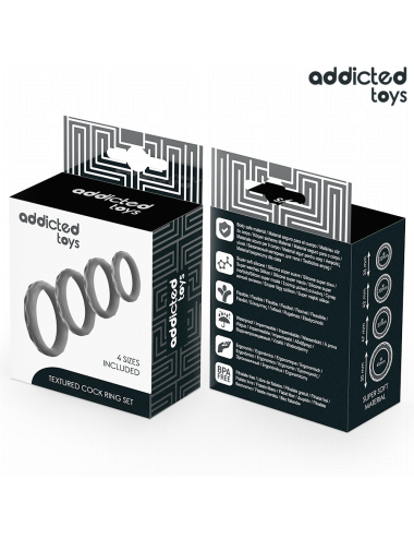 ADDICTED TOYS - SET MIT STRUKTURIERTEM COCKRING IN 4 GRÖSSEN