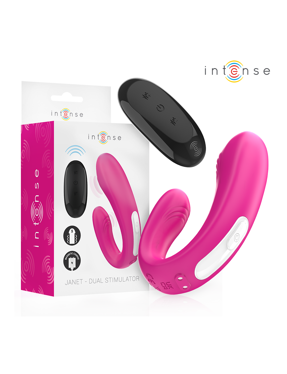 INTENSE - JANET DOPPELTER U-FÖRMIGER STIMULATOR UND VIBRATOR MIT FERNBEDIENUNG ROSA