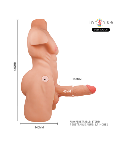 INTENSE DEEP TOUCH - MARTY-TORSO MIT ANUS UND REALISTISCHEM DILDO MIT DRUCK- UND VIBRATIONSMÖGLICHKEITEN, FERNBEDIENUNG, 6,2 KG