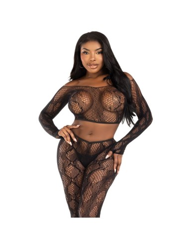 LEG AVENUE - 89373 PYTHON-CROP-TOP & FUSSLOSE STRUMPFHOSE SCHWARZ - EINHEITSGRÖSSE