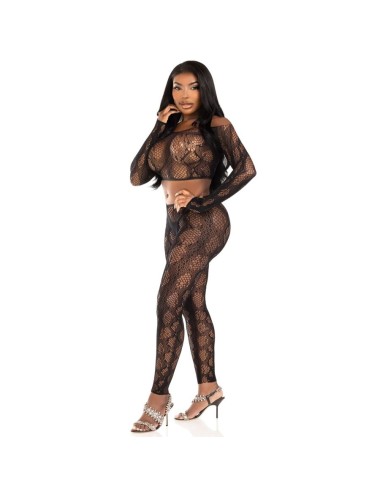 LEG AVENUE - 89373 PYTHON-CROP-TOP & FUSSLOSE STRUMPFHOSE SCHWARZ - EINHEITSGRÖSSE