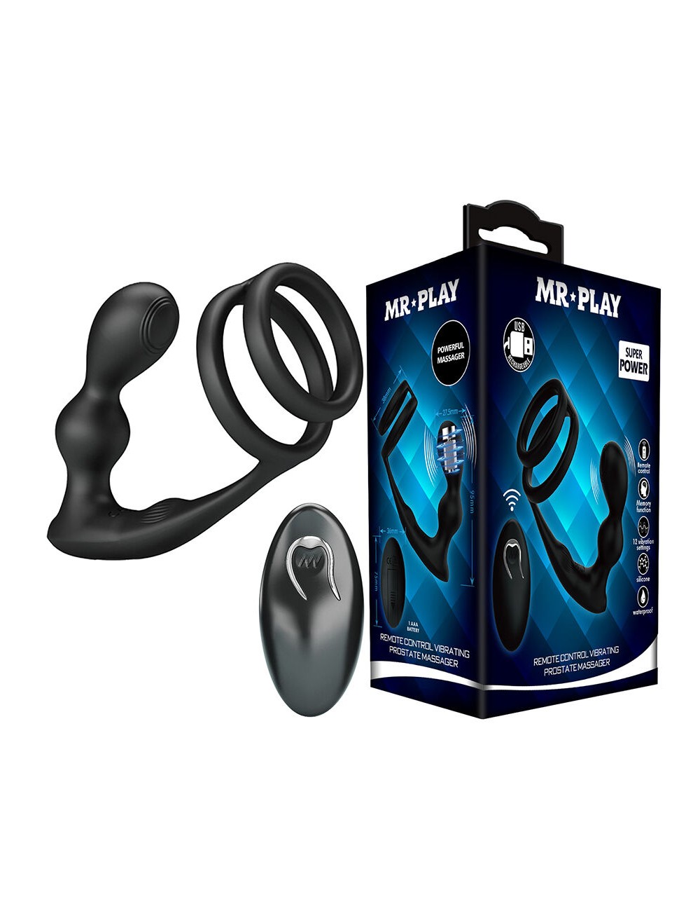 MR PLAY - VIBRIERENDER ANALPLUG MIT PENISRING UND FERNBEDIENUNG