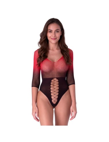 PASSION - BS118 SCHWARZER UND ROTER MESH-BODYSTOCKING