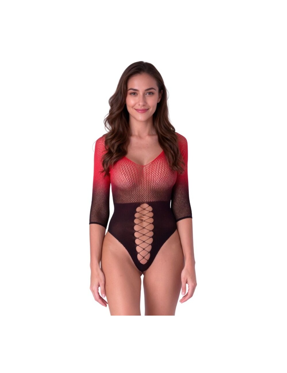 PASSION - BS118 SCHWARZER UND ROTER MESH-BODYSTOCKING