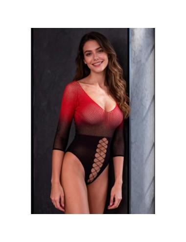 PASSION - BS118 SCHWARZER UND ROTER MESH-BODYSTOCKING