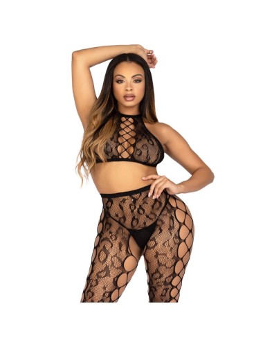LEG AVENUE - 89372 CROP-TOP- UND SCHRITTLOSE STRUMPFHOSE, SCHWARZ - EINHEITSGRÖSSE