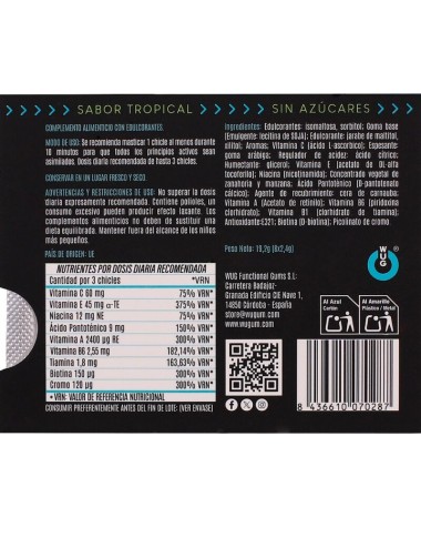 WUG MULTIVIT – Funktionelles Multivitamin-Kaugummi mit tropischem Geschmack, 8 Stück pro Blisterpackung