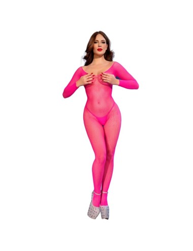 CHILIROSE - CR 4894 NEON PINK MESH BODYSTOCKING S/M
