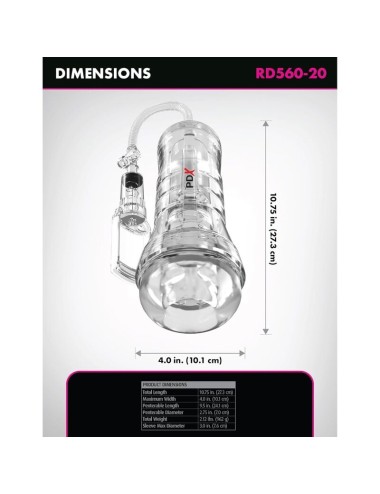 PDX ELITE - VIEWTUBE VAC XXL TRANSPARENTER STROKER MIT SAUGPUMPE 27,3 CM