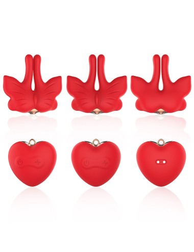 ARMONY - MAGNETISCHE NIPPELKLEMMEN MIT VIBRATION SCHMETTERLINGSFORM ROT