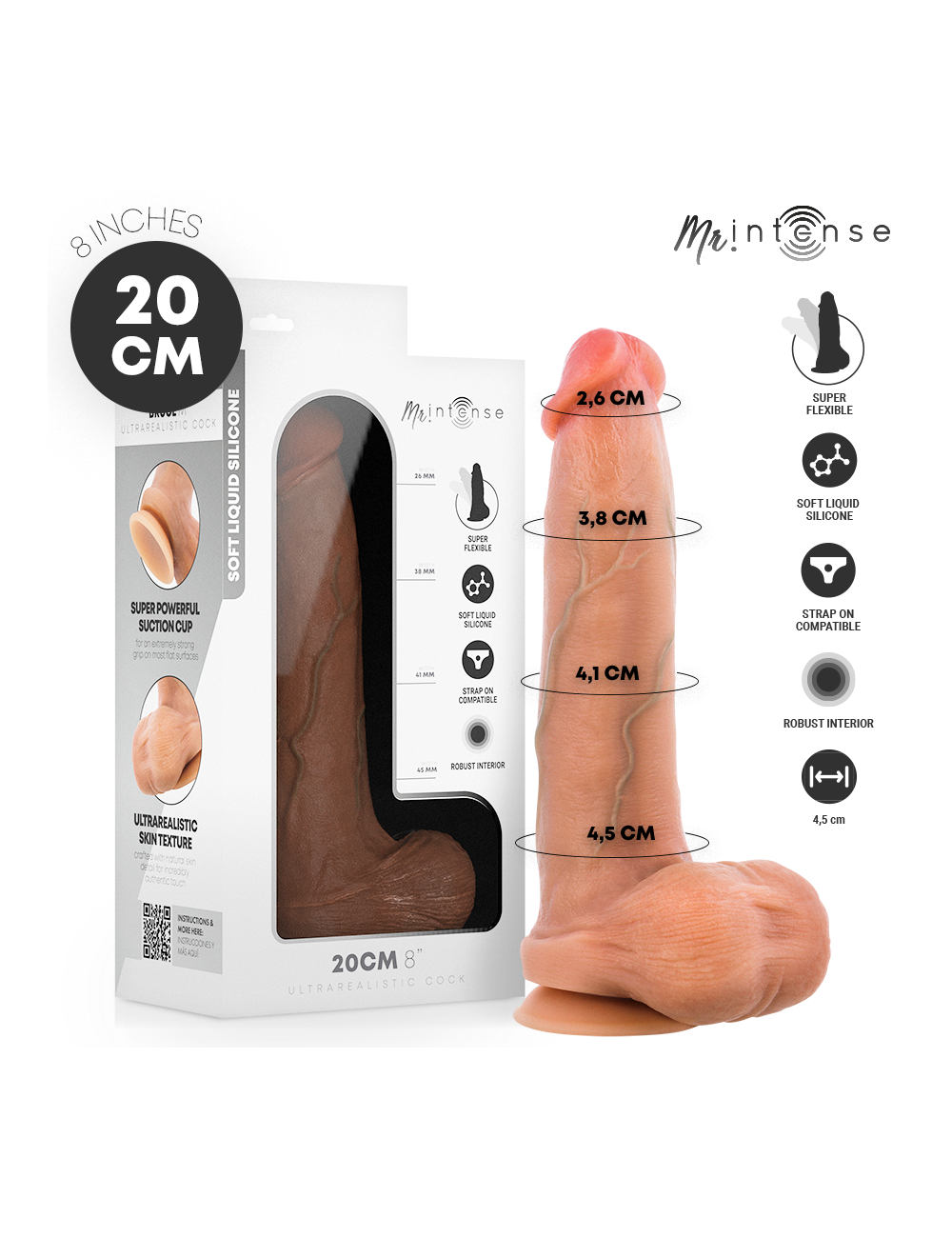 MR INTENSE - BRUCE M SILIKONDILDO MIT HODEN 20 CM -Ø- 4